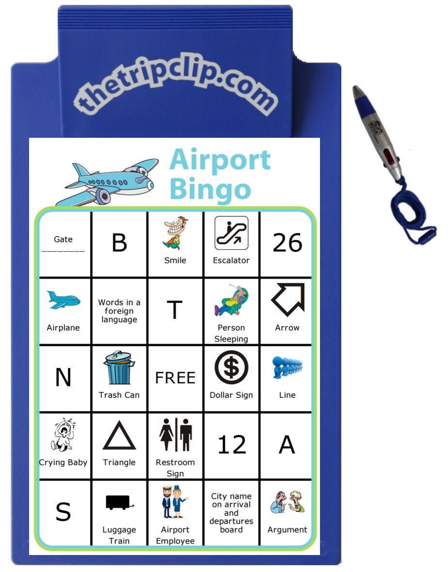 Airport Bingo with Clipboard and Pen
