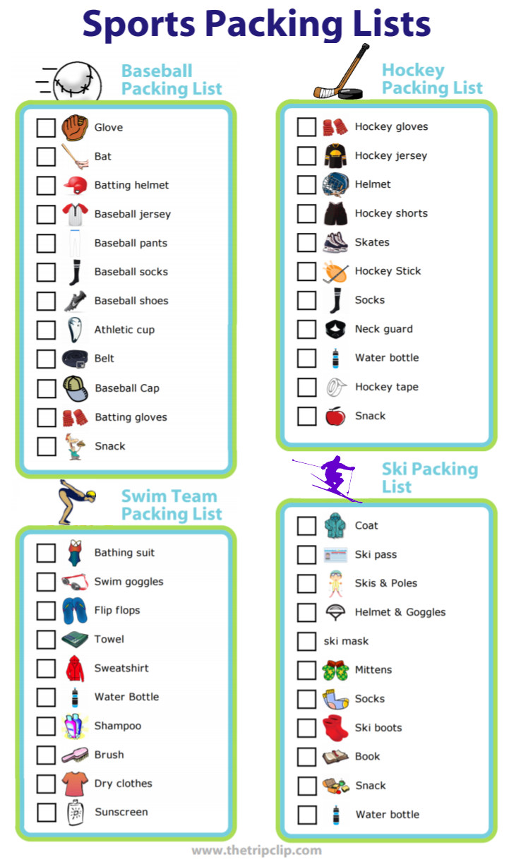 Use these checklists to make sure you have everything you need for your upcoming sporting events!