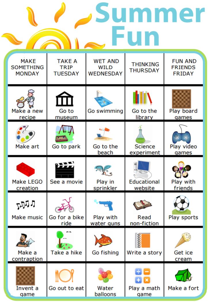 Here's a chart I created to help us think of things to do this summer. With The Trip Clip's weekly schedule, you can easily create your own version of this chart with ideas of all sorts of fun things you can do this summer - use it to set goals, make a bucket list, or encourage them to find their own entertainment!