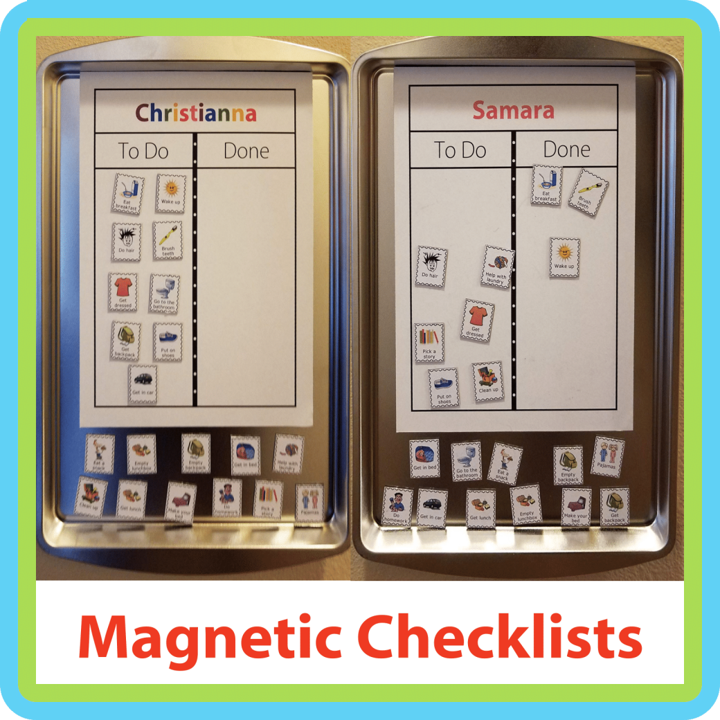 Kelli from Idaho made magnetic checklists using cookie sheets: “My kids were really excited to see their to do charts! We are now ready for school to start!