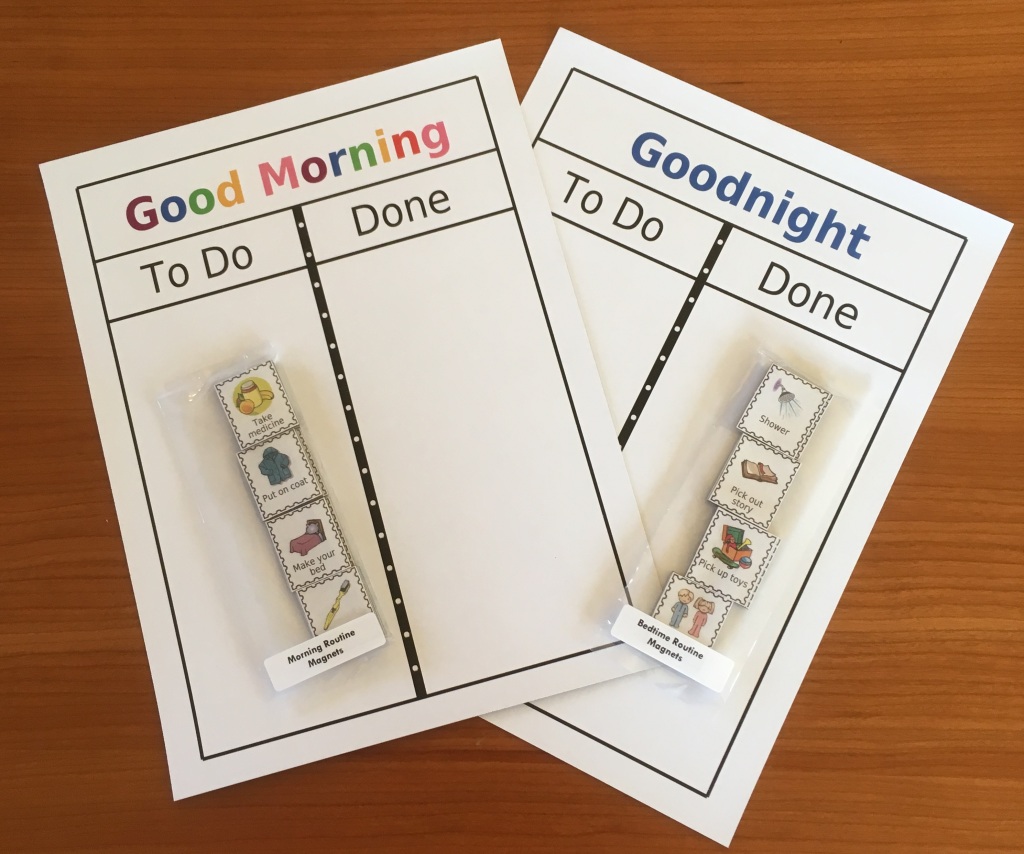 Check out these magnet boards Nicole from Idaho ordered. I like her idea of using the time of day instead of the child’s name at the top of the board. And her choice of blue for bedtime and rainbow letters for the morning is perfect!